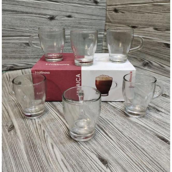 1 Set Isi 6 Buah Gelas Jamaica/Gelas Kopi Murah/Gelas Kopi Gagang/Cangkir Kaca Estetik