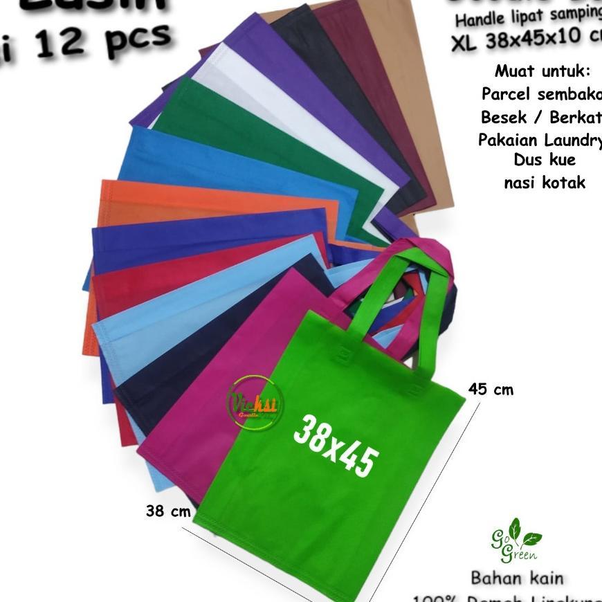 Lusinan Isi 12 Tas Kain Spunbond Goodie Bag Tali Ukuran Jumbo Xl= 38X45X10 Cm Untuk Kantong Kain Bel