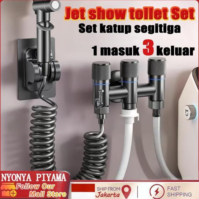 NYONYA PIYAMA4in1 Jet Shower Bidet 2 mode SUS304 Stainless Katup sudut Tahan Karat Semprotan Kloset 