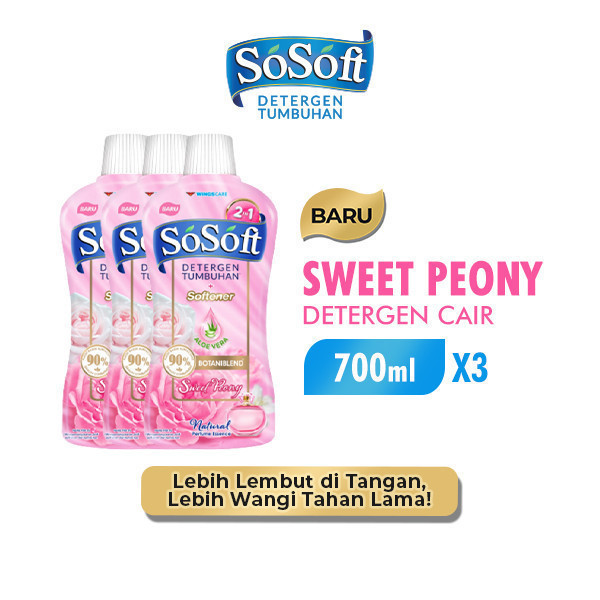 SoSoft Deterjen Cair Sweet Peony Natural Perfume Botol 700 ml x3