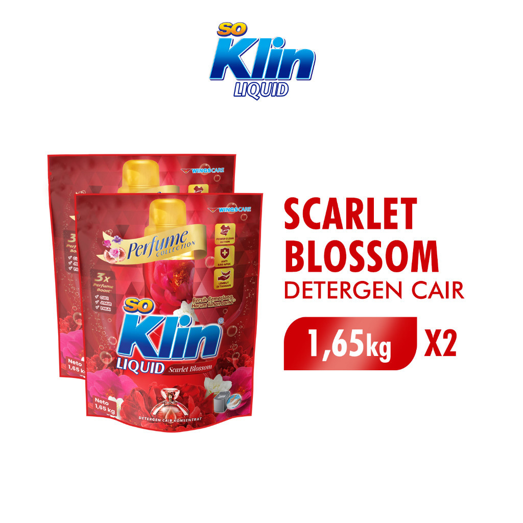 Soklin Deterjen Cair Perfume Merah Scarlet Blossom Pouch 1,65 Kg x2