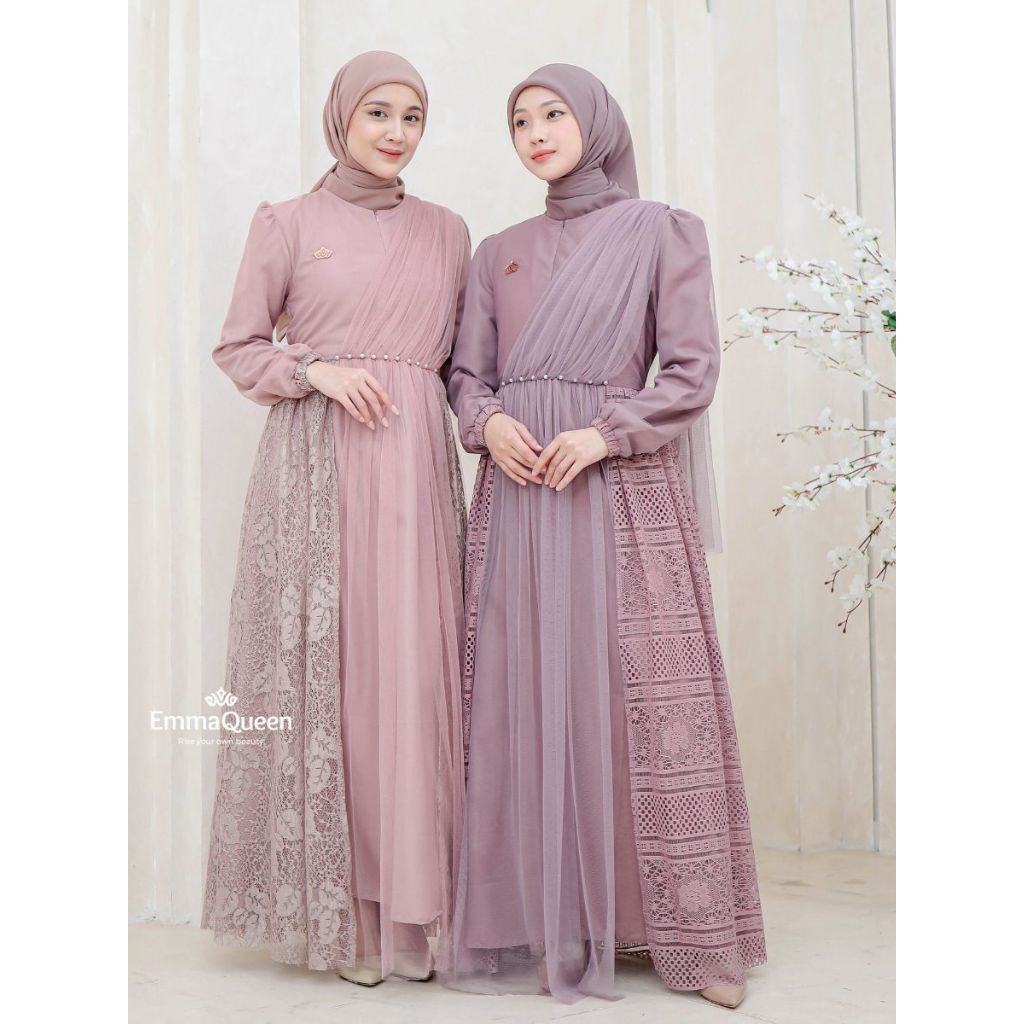 PROMO TERBATAS  EmmaQueen - Dress Heidy gamis terbaru 2026 model terbaru Katun Kombinasi Tile Brukat