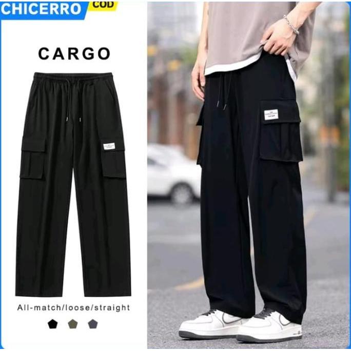 FLASH SALE Celana Cargo Pria OverSize 2024 Korean Style Casual Loose Pants Panjang Hitam Santai Fit 