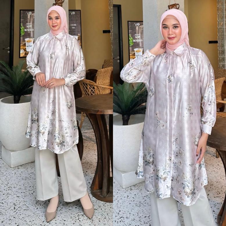 PROMO Haliza Tunic [LD110 & LD120] Tunik Motif Print Armani Silk Premium | Atasan Jumbo Wanita Musli