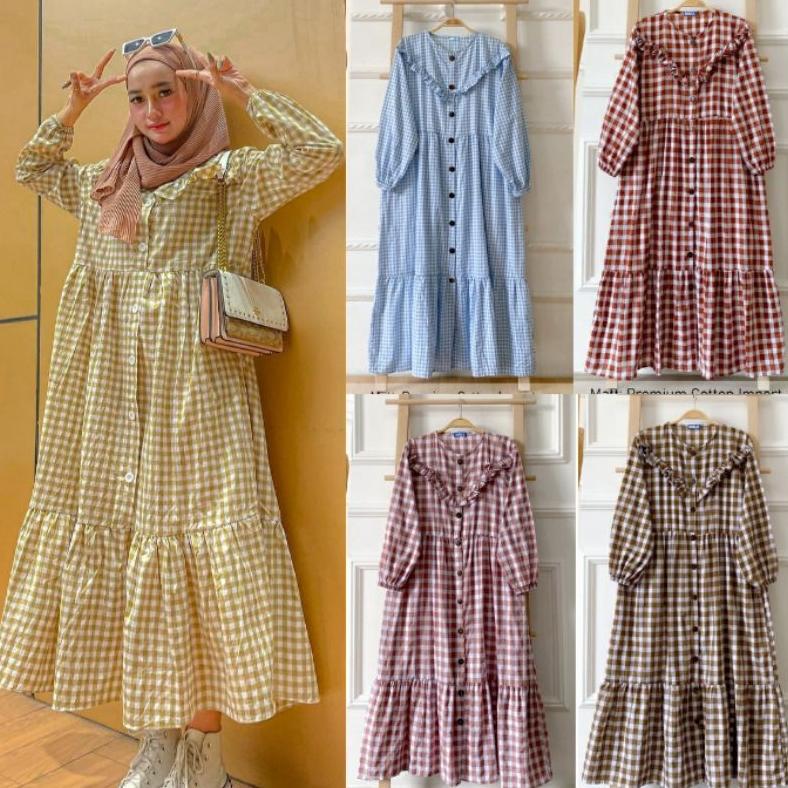 Saless Midi Reyna Katun Dress Hayya Gingham Tarta Midi Warna Lengkap