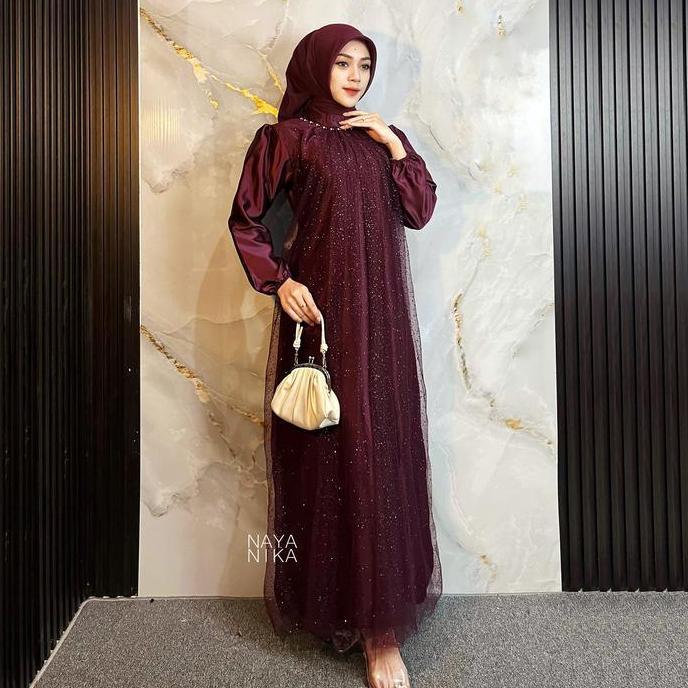 umay_lenasari - nayanika batik - maxi dress lebaran terbaru 2026 noella gamis tulle salju mewah berp