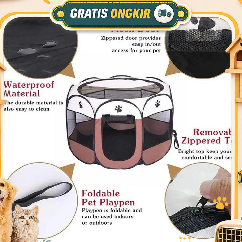 Kandang Lipat Kucing Anjing Portable Pagar Tenda Lipat Hewan Portable