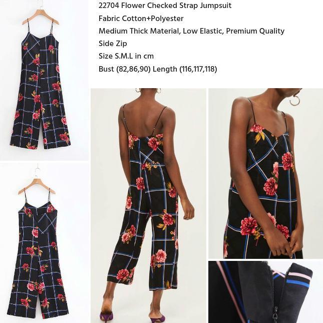 22704 SALE Jumpsuit Panjang Hitam Bunga Flower Strap Jumpsuit Terbaru