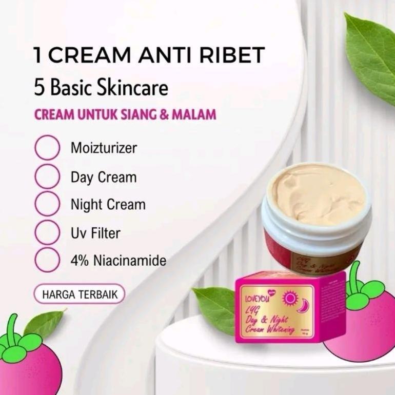 CREAM LOVE YOU GLOW / LYG 1 POT UNTUK SIANG & MALAM (ECER) || GRATIS HADIAH