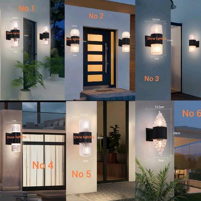 Lampu dinding minimalis kaca indoor outdoor waterproof teras cafe 2lampu hitam
