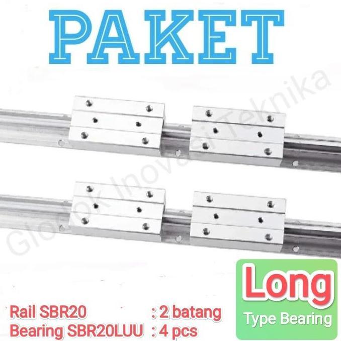 PAKET SET RAIL GUIDE LINEAR SBR20 SBR 20 LUU SHAFT + 4 BLOCK SBR20LUU