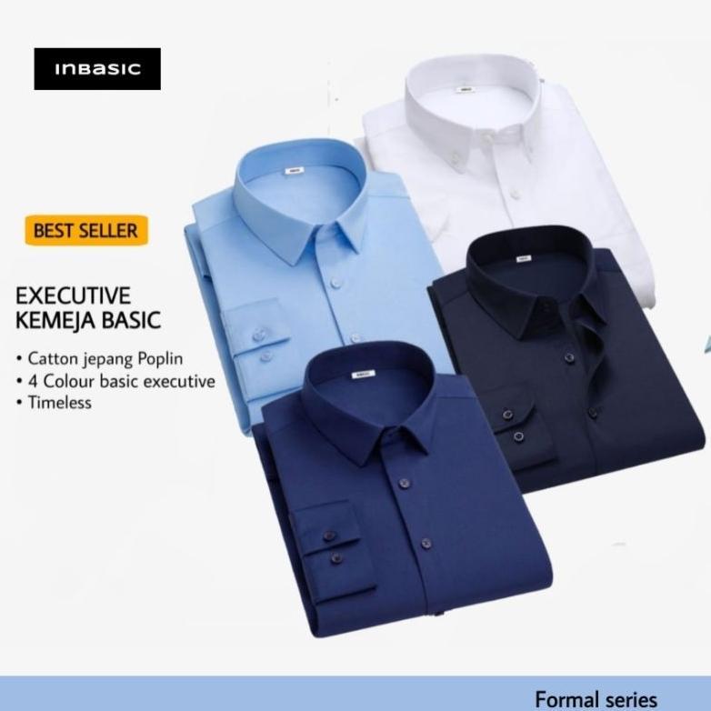 Inbasic - Kemeja Pria formal basic polos lengan panjang dewasa tidak mudah kusut executive