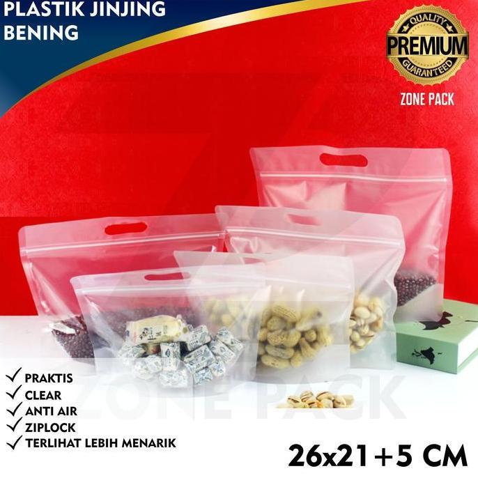 [26x21 CM} 50 PCS Plastik Jinjing Bening | Pouch Bening | Plastik Bening Jinjing Dengan Pegangan dan