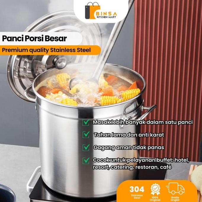 BINSA - Panci Rebus Porsi Besar Stock Pot Stainless Masak Daging Sup Soto TT02