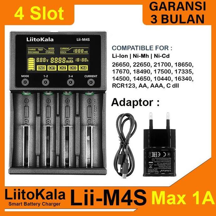 LiitoKala Lii-M4S Charger Discharge Baterai 18650 26650 21700 AA