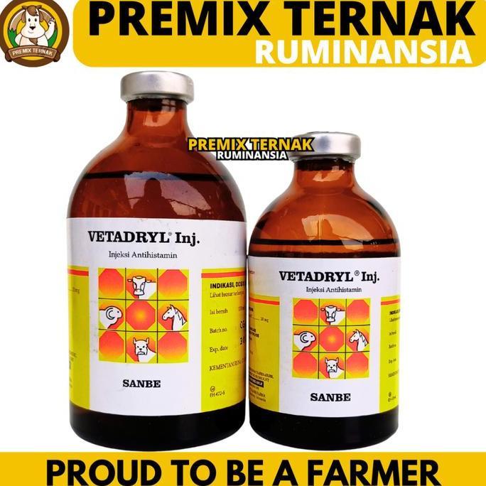 VETADRYL INJ 50ML VETADRYL INJ 100ML - Obat Hewan Antihistamin Ternak Sapi Kuda Kambing Babi Anjing