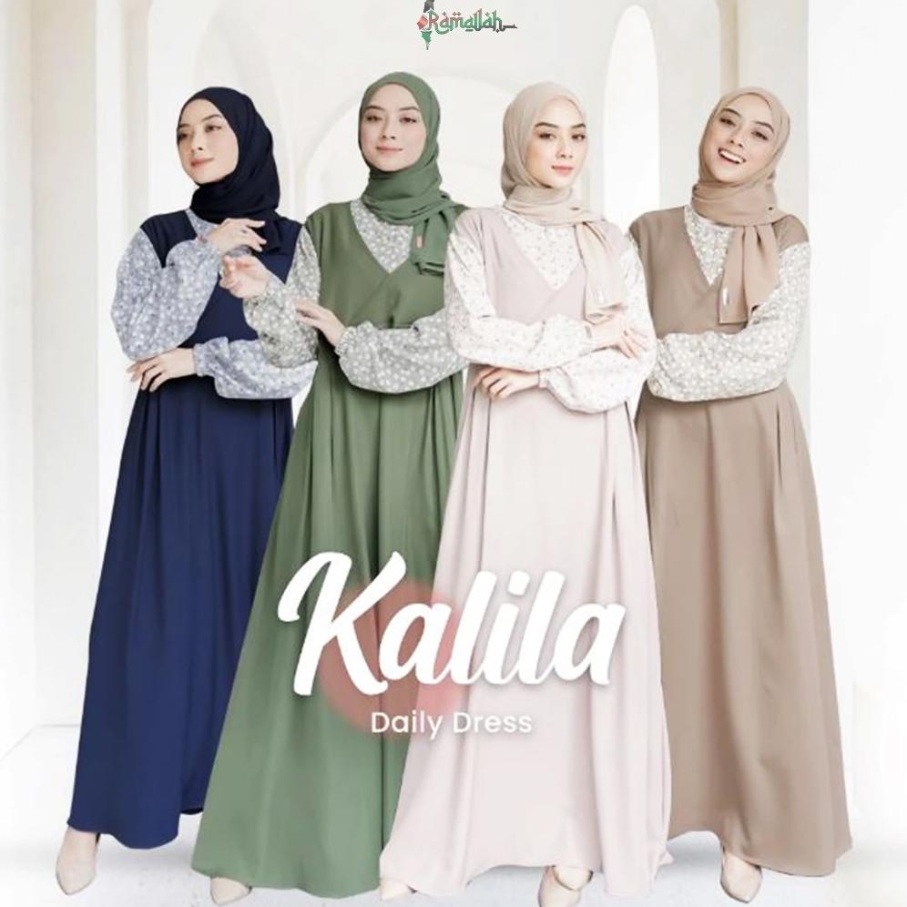 Hemat Kalila Dress Muslim Korea Greengrey Greenforest - Gamis Wanita Terbaru Syakila Twill Premium