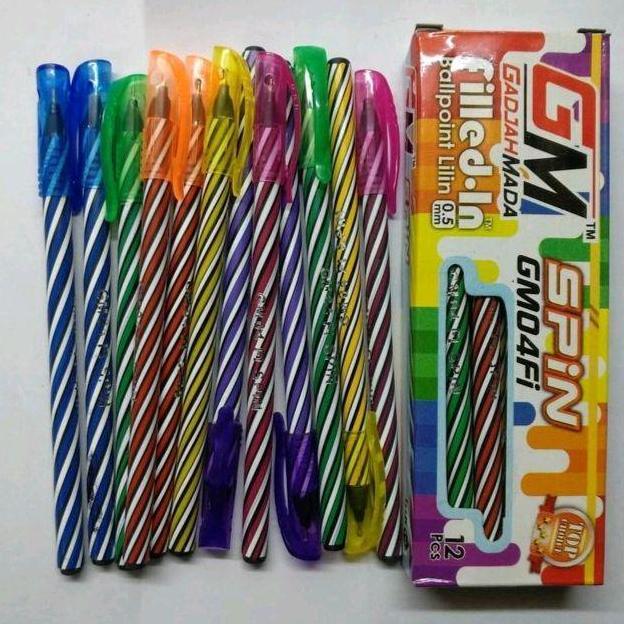 PROMO / BOLPOIN GM SPIN 1 PACK - GAJAH MADA  12 PCS/1 LUSIN TINTA HITAM Stationery