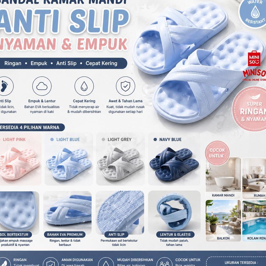 Official Bali Miniso Sandal Slop Sandal Wanita Kamar Mandi Sendal Pria Selop Comfortable Nyaman Dewa