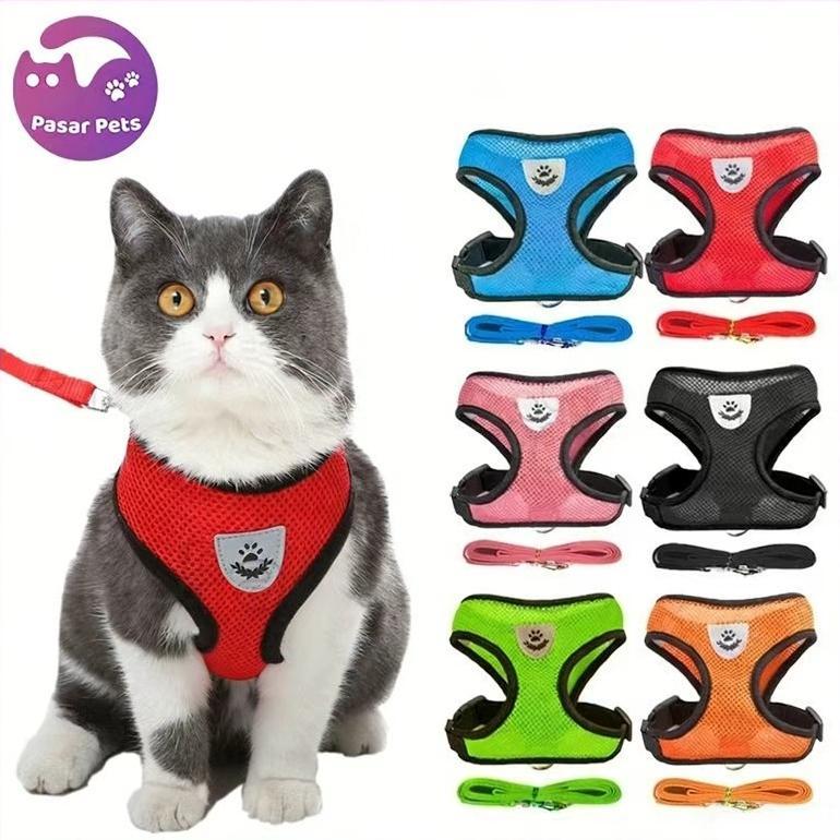 Harness Kucing Tali Rompi Bernapas Rompi Tali Tuntun Anjing Kecil Tali Kucing Panjang Harness Anjing