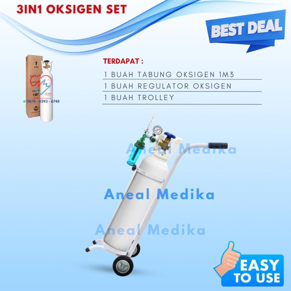 Tabung Oxygen Lengkap 1m3 siap pakai - Tabung oksigen Set 1m3 - tabung oksigen lengkap