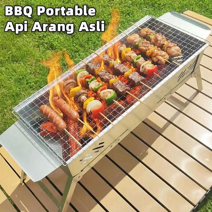 Alat Panggangan BBQ Arang Portable Lipat ikan sosis ayam sate bakso bakar Cocok untuk Keluarga & Cam
