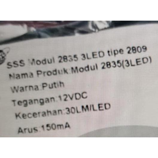 rahmutomo / LED Modul Mini 2835 3 Mata Led 2809 12V Warna PUTIH 12 Volt Diskon