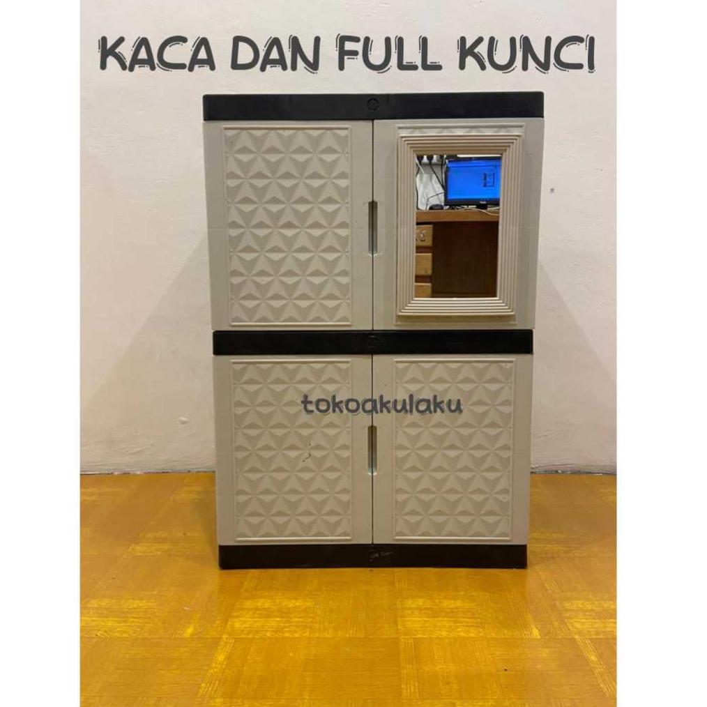 Terbaru Lemari Plastik Lemari Pakaian Lemari Baju Kaca Putih Full Kunci