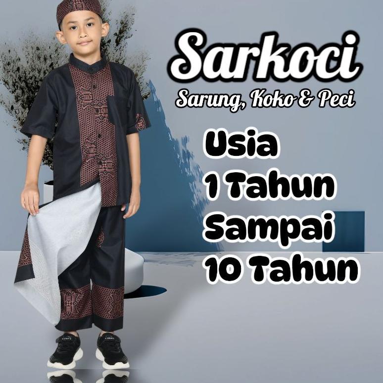 PREMIUM SETELAN BAJU KOKO PECI ANAK LAKI-LAKI MUSLIM SARKOCI BATIK PEKALONGAN USIA 3-10 TAHUN