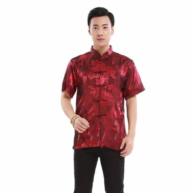 Restok CheongSam Pria Lengan Pendek Motif Naga Import
