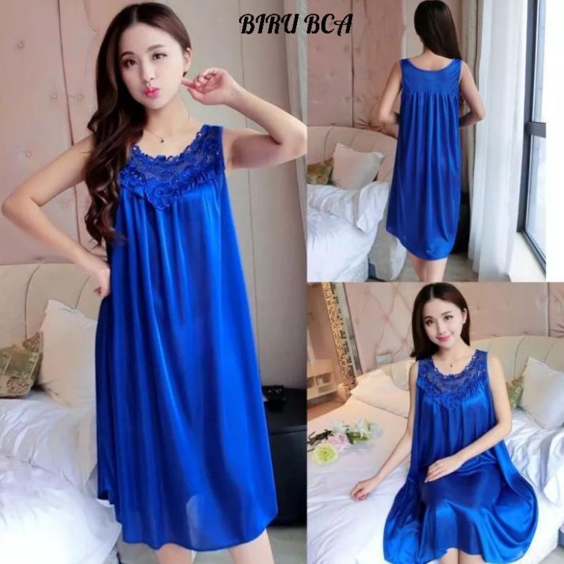 HEMAT Baju Tidur Wanita Dress Lingerie Sexi Daster Happy Bahan Satin Size XXL/Jumbo