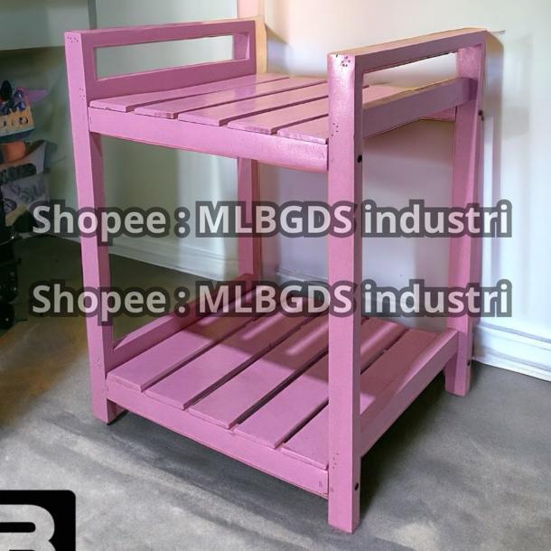 Rak Galon Meja Dispenser Rak Kayu Susun Warna Pink