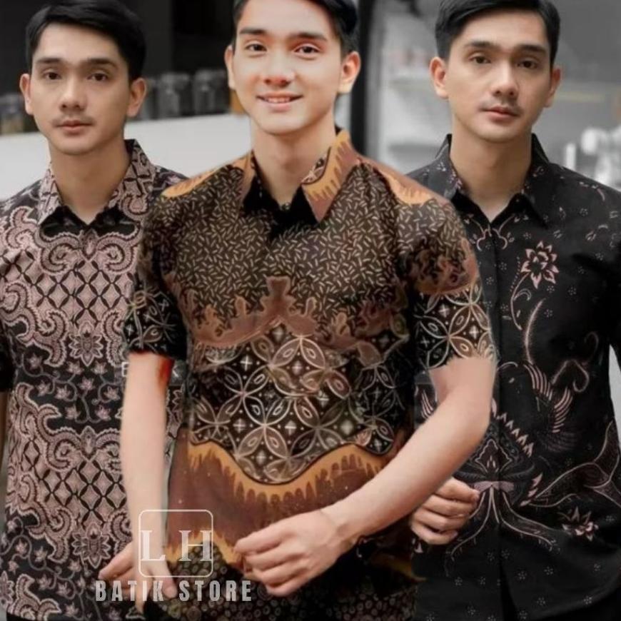 Kemeja Baju Batik Pria Lengan Pendek Warna Sogan