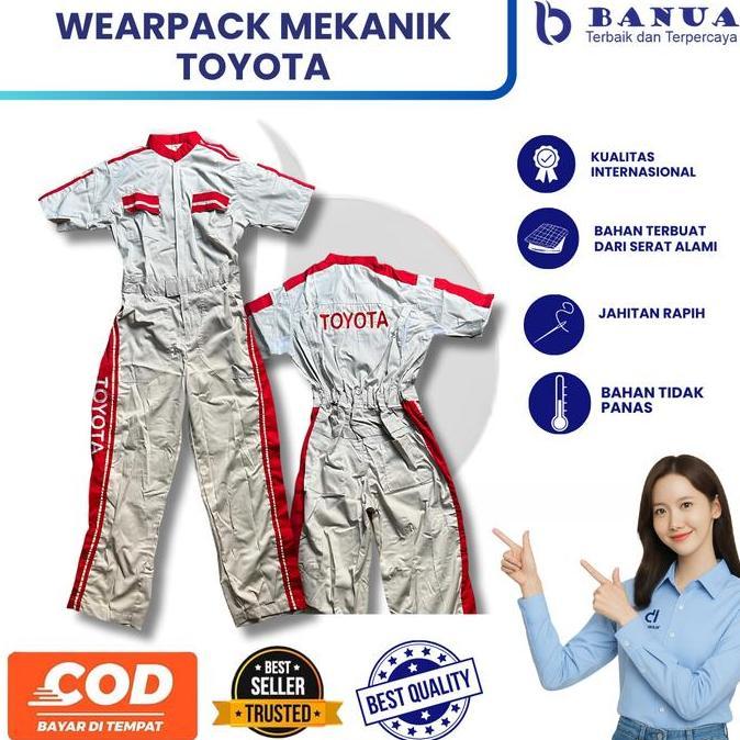 Wearpack Toyota Mobil New | Seragam Mekanik Toyota Mobil | Seragam Safety Toyota Bordir Kerja Merah 