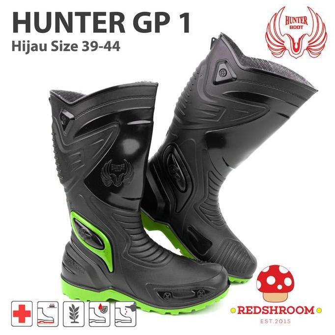 SSadewaportugal - Sepatu Boots Tinggi HUNTER GP 1 BLACK/GREEN Shoes Karet Pria