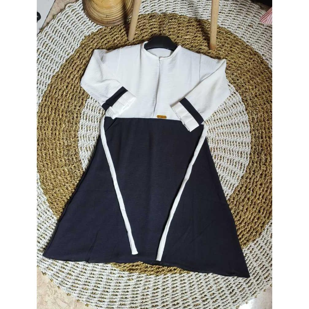 Diskon Gamis Anak Hitam Putih Crinkle Airflow / Seragam Pakaian Anak Sekolah Paud Tk Sd Madrasah / G