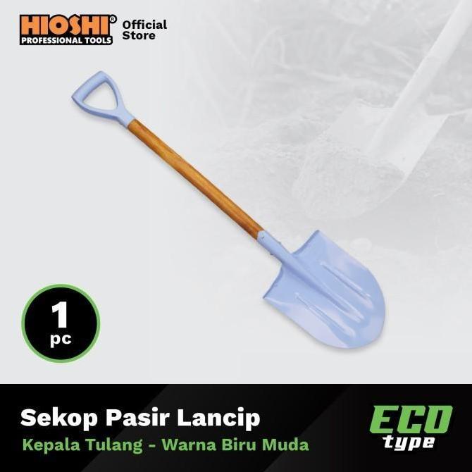 HIOSHI /HST002A/Sekop/LANCIP/Pasir/Tanah/Baja/Gagang Kayu/Biru Muda - Eco