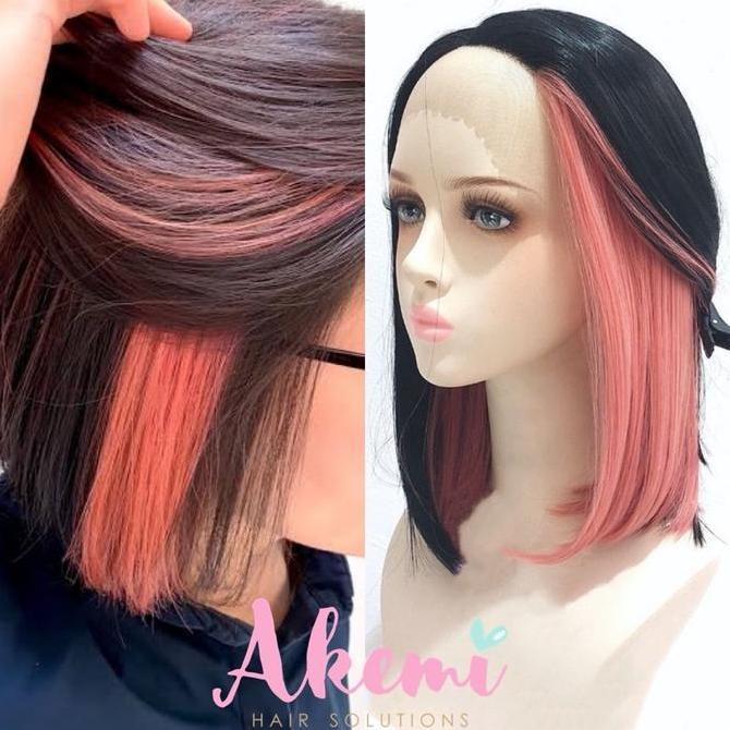 LACE FRONT WIG - BOB 35cm PEEK A BOO Rambut Palsu Wanita warna warni Hitam Diskon