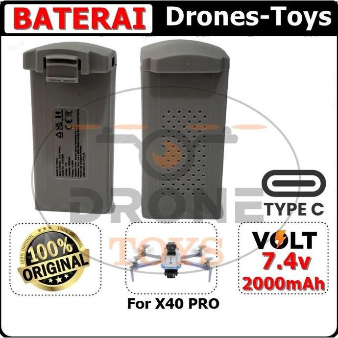 Battery Drone JJRC X40 PRO Batre 7.4V 2000mAh Original Baterai Drone