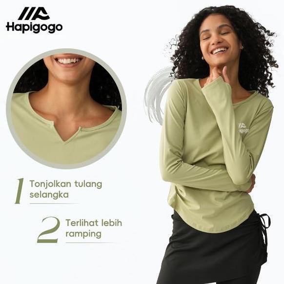 [Hapigogo] Atasan olahraga lengan panjang model longgar Baju yoga lengan panjang longgar wanita Atas