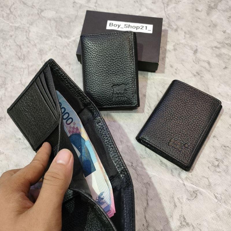 (Cod)Dompet Lipat 3 Pria Mini Bahan Kulit Sapi Asli/Dompet Lipat 3 Ukuran Mini Bahan Kulit Asli