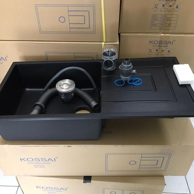 Kitchen Sink Granite Hitam 1 Lubang Sayap Kossai KG 10050 Sink Granite