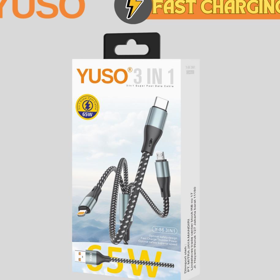 Kabel Charger 3 In 1 Yuso Y86 Braided Iphone Lightning Usb Type C Micro