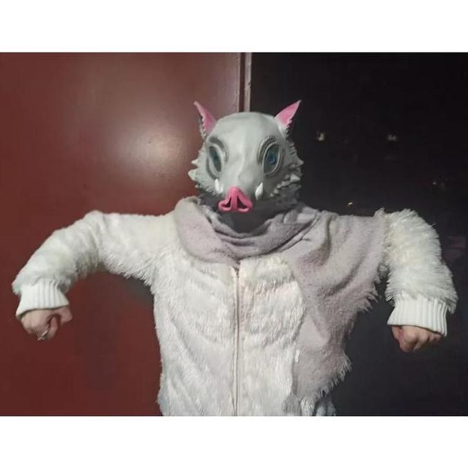 Topeng Bentuk Babi Hashibira Inosuke Bahan Latex Untuk Kostum Halloween