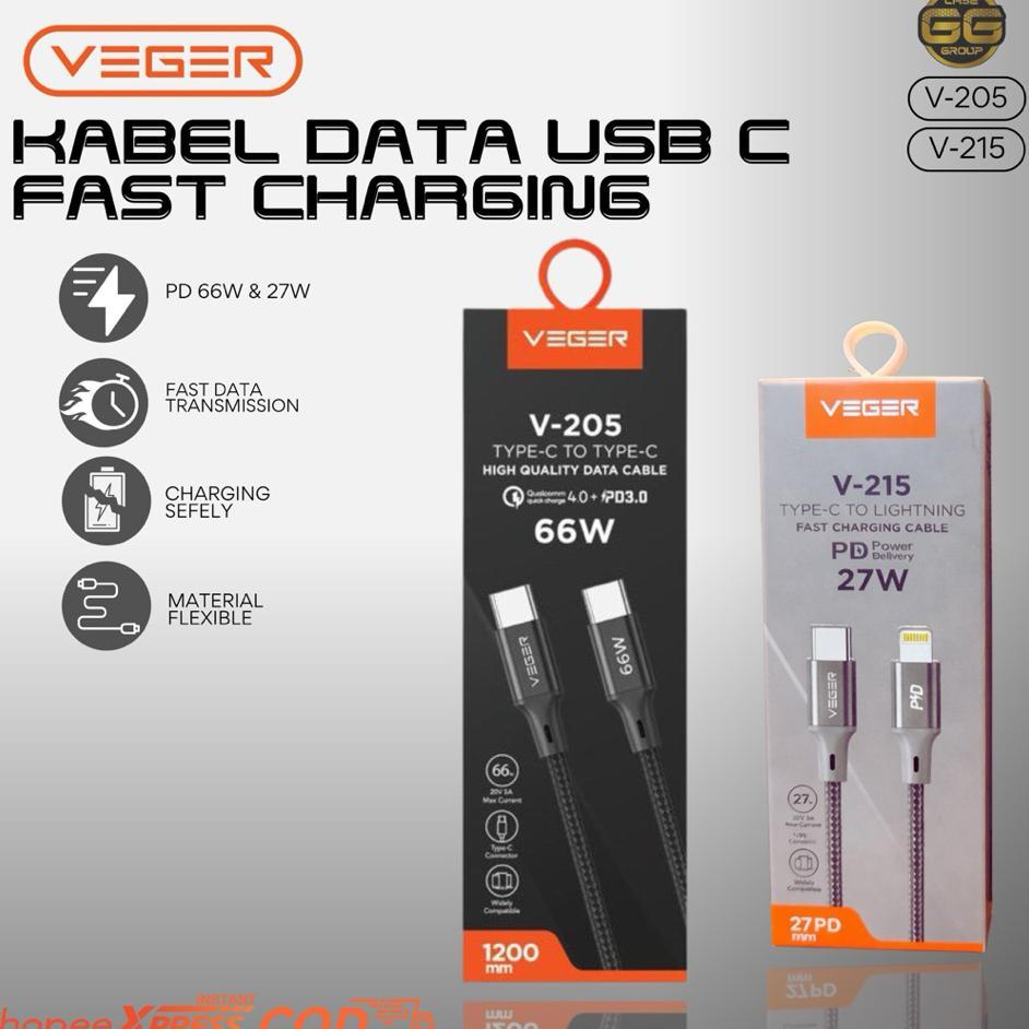 Kabel Veger Usb C To Lightning 27W // Usb C To C 66W