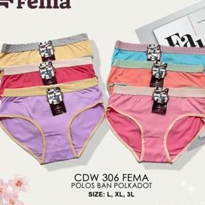 FEMA Official Shop 3,6,12 pcs CD Wanita 306 Polkadot Warna Kalem Bahan Nylon Spandex