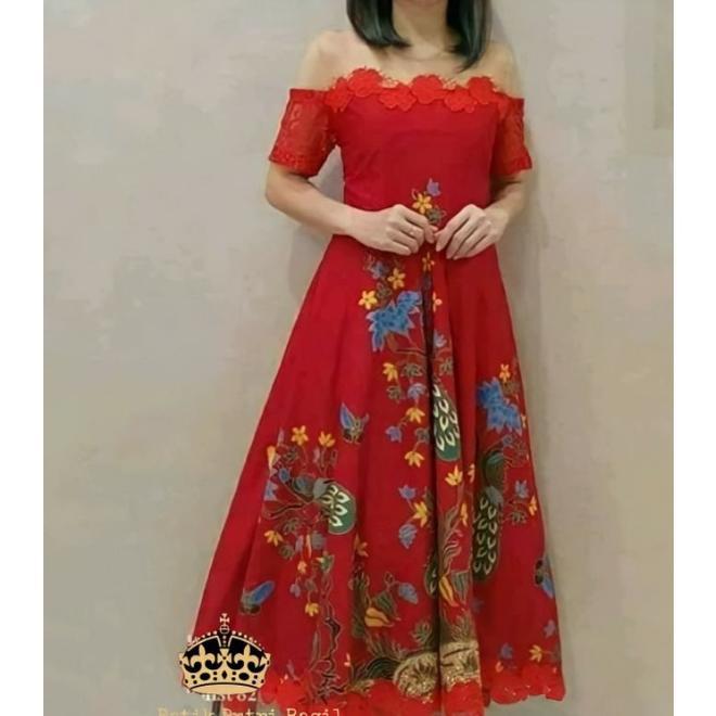 Gratis Ongkir Dress Batik Modern / Gaun Pesta / Gaun Batik Merah
