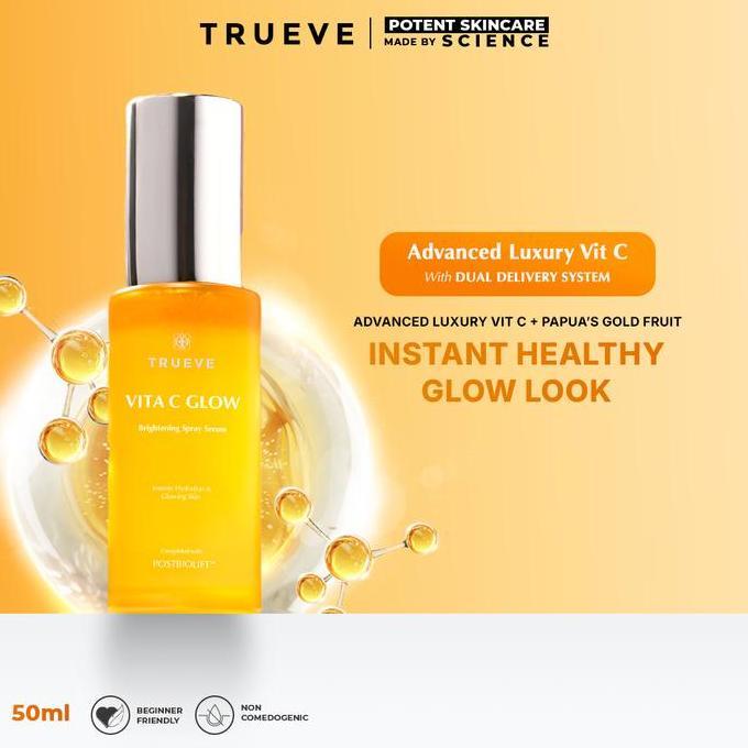 TRUEVE Vita C Glow Brightening Spray Serum 50ml Serum Spray Dual Layer Vitamin C, Instant Healthy Gl