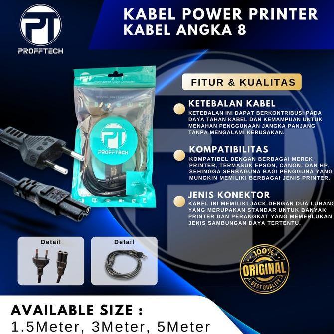 Dunwx- Collegare- Kabel Power Printer 3 Meter. Kabel Angka 8. Sni
