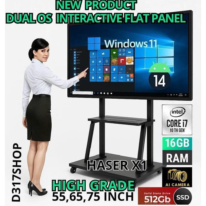 Interactive Flat Panel Digital Smart White Board Dual Os Haser X1 55/65/75 Inch